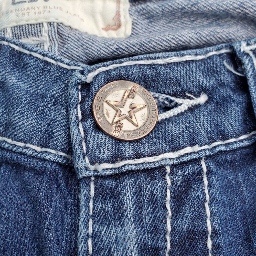 Big Star Jeans 27L Liv Stretch Boot Blue Denim Thick Stitch Mid Rise Women - Picture 6 of 13